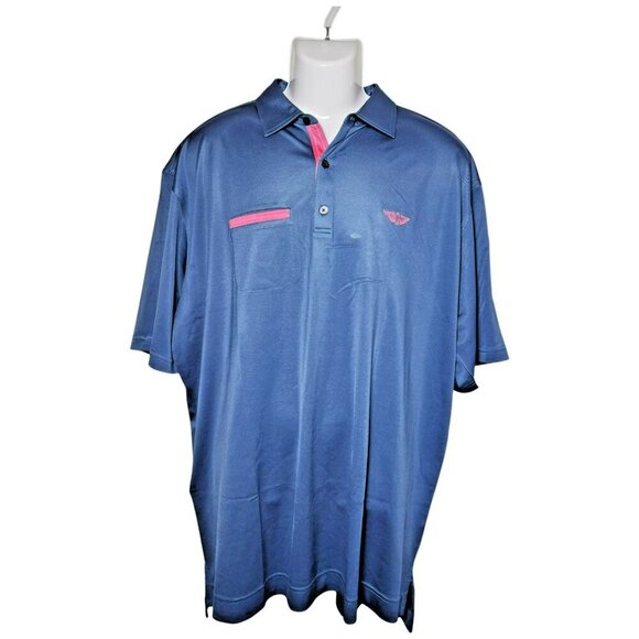 FootJoy Golf Polo Shirt Mens 2XL Blue Pink Trim FJ Logo Performance Stretch - Picture 1 of 8